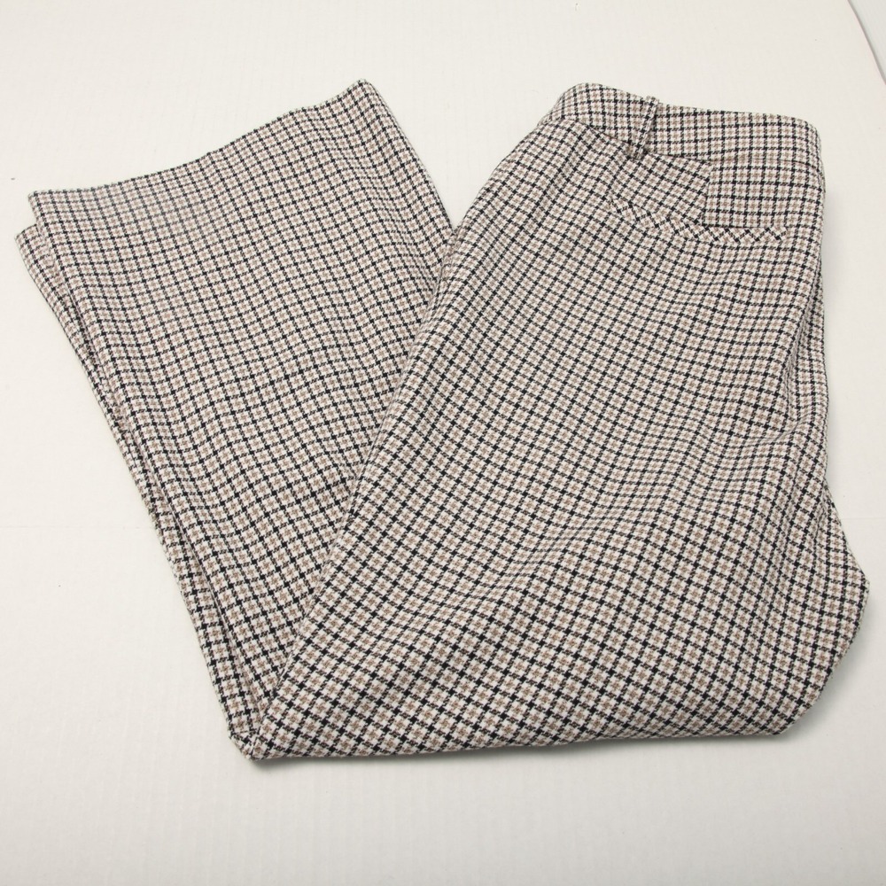 Karl Lagerfeld Paris Dress Pants Women 10 Tan Houndstooth Cropped Flare Trousers
